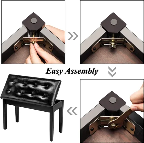 Miniatura 5 de Bonnlo - Banco de piano doble/dúo de madera con almacenamiento y cojín grueso, banco de piano acolchado de piel sintética para artista, asiento