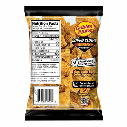 Miniatura 2 de Golden Flake, Red Pepper Super Strips Pieles de cerdo fritas Chicharrones, 3.5 onzas