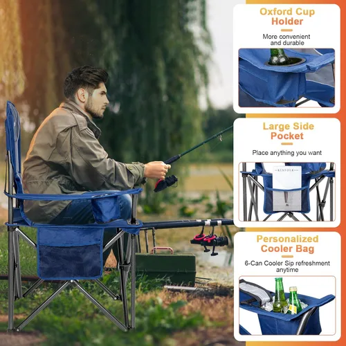 Miniatura 4 de Romswi Sillas de campamento de gran tamaño, soporte resistente de 500 libras, sillas deportivas acolchadas con respaldo y brazo, bolsa enfriadora