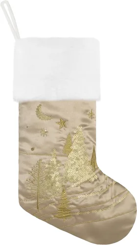 Miniatura 6 de GEX Medias de Navidad Paquete de 6 para Familia 20" Grandes Lentejuelas Doradas de Seda con Suave Piel Sintética Bordada Decoraciones Clásicas