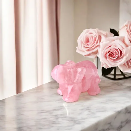 Miniatura 6 de Decoración de elefante de cuarzo rosa, cristales rosados, piedras curativas, figura de bolsillo, estatua de cristal natural, escultura tallada a