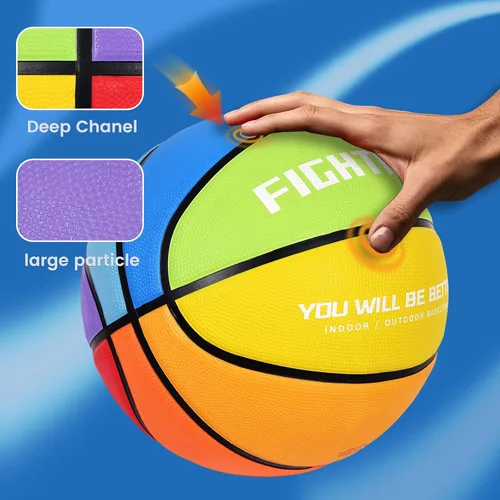 Miniatura 5 de Baloncesto de goma gruesa para niños y jóvenes, tamaño 3/4/5/6/7, para exteriores, colorido, 22/25.5/27.5/28.5/29.5 pulgadas, para regalos