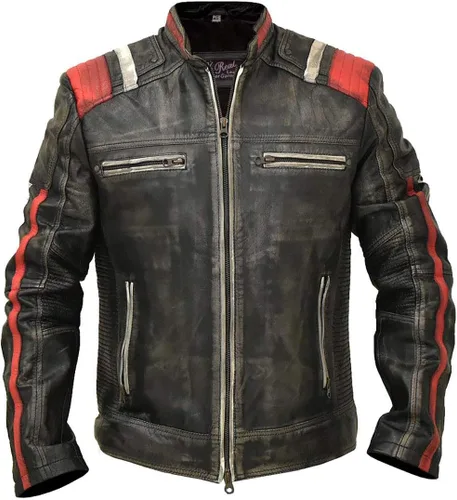 Cafe Racer - Chaqueta de cuero de vaca negra envejecida, estilo vintage, retro, estilo ciclista, para hombre (Mcuerpo de 40 a 42 pulgadas), Negro,