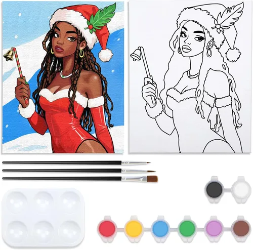 Miniatura 8 de Kit de Fiesta de Pintura en Lienzo Pre-Dibujado para Pintar y Sorber para Adultos Niña con Auriculares Kit de Pintura Regalo de Cumpleaños (8x10)