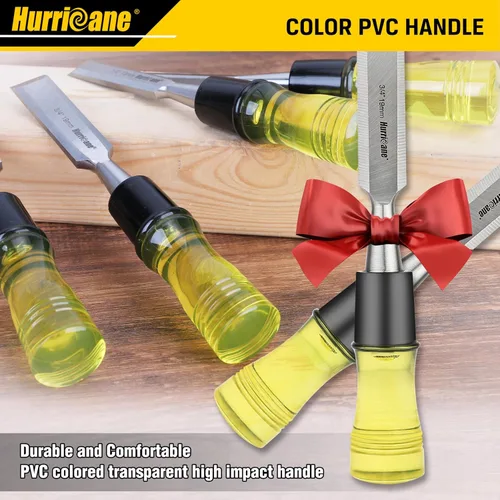 Miniatura 7 de HURRICANE - Juego de 4 cinceles de madera para carpintería. Hojas de acero CR-V con borde biselado y tapas de seguridad. Mango de PVC duradero