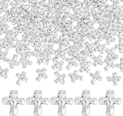 Miniatura 7 de 100 cuentas de cruz de metal dorado de aleación tibetana espaciadoras a granel de 0.551 x 0.492 x 0.157 in para hacer joyas, pulseras de vacaciones