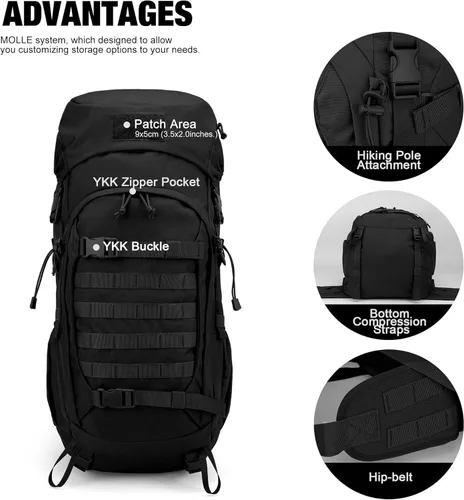 Miniatura 4 de Mardingtop Mochila de senderismo de 50 litros, mochila de mochilero con cubierta de lluvia para senderismo, mochilero, rucking, camping