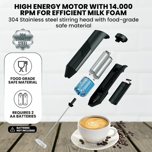 Miniatura 2 de Varita espumadora de leche con soporte, espumador de leche de mano, funciona con pilas, espumador eléctrico de café, mezclador de bebidas, espumador