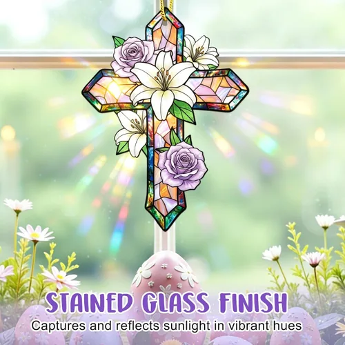 Miniatura 5 de WaaHome Adorno de cruz de Pascua para decoración de árbol, flor morada, decoración de Pascua, regalos religiosos para mujeres, hombres, niños