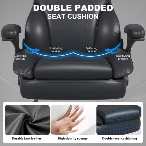 Miniatura 6 de Hovos Silla de oficina, ergonómica grande y alta silla de cuero de escritorio con brazos abatibles acolchados, bloqueo de inclinación ajustable