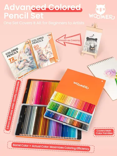 Miniatura 4 de Woomer Juego de lápices de colores de 133 colores, núcleo suave y liso, lápices de artistas de alto pigmento, 72 latas de metal + caja de 90 cajones