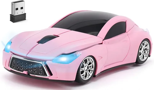 Ratón inalámbrico lindo deportivo rosa ratones de coche, pequeños ratones portátiles ópticos ligeros para niñas, divertido regalo para la oficina en