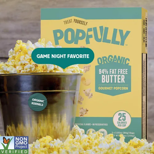 Miniatura 9 de POPFULLY Palomitas 94% libres de grasa totalmente explotadas, bolsas para compartir, sabor a mantequilla ligera, gran explosión, bolsas