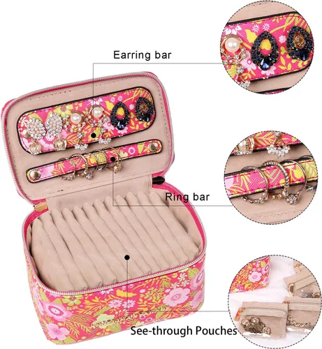 Miniatura 4 de Angelina's Palace Jewelry Organizer Case Bridesmaid Gifts Travel Bag Vegan Leather Box for Necklace Earring Bracelet Ring(blossom fuschia)