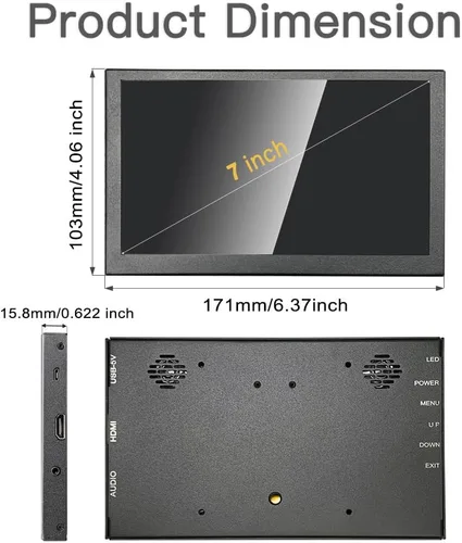 Miniatura 9 de 7 pulgadas mini monitor HDMI pantalla LCD PC caso secundario 1024x600 IPS pequeño monitor portátil con altavoces pantalla de temperatura PC