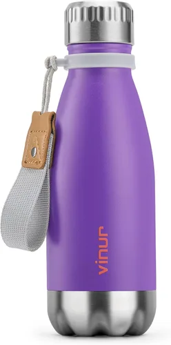 Miniatura 18 de VINUR Botella de agua para niños, 9 onzas, acero inoxidable, doble pared, aislada al vacío, botella de agua para la escuela, frasco en forma de cola