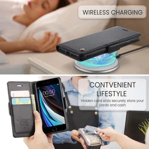 Miniatura 6 de Funda tipo cartera compatible con iPhone 6/7/8/SE 2020/SE3 [bloqueo RFID], funda de piel sintética con soporte para tarjetas para iPhone 6/7/8/SE