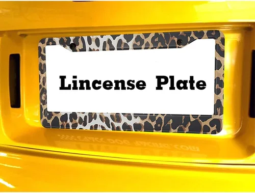 Miniatura 6 de Marco de matrícula con patrón de animal marrón, blanco y negro, marcos de automóvil de leopardo, soporte para matrícula, marco de metal de aluminio