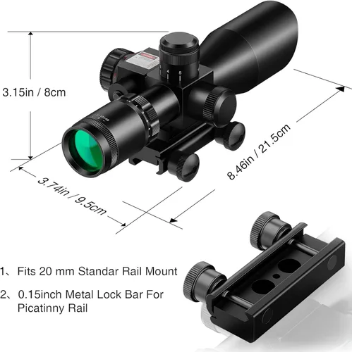 Miniatura 5 de MidTen 2.5 – 10 x 40 Visor de alcance iluminado con retícula Mil-dot rojo y verde, con láser rojo/verde, lente color verde y soportes