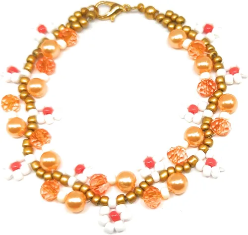 Elegante brazalete para dama hecho a mano de perlas fantasia, cuentas de vidrio y cristales de 8" de largo, ideal para regalo, se envía empaque