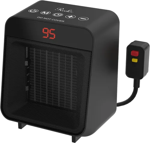 Reaks PTC - Calentador de espacio de cerámica con enchufe de seguridad ALCI para baño e interior, calentador eléctrico de 1500 W con termostato Negro