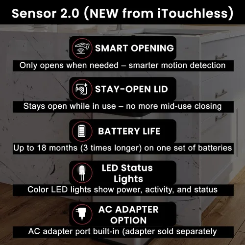 Miniatura 3 de iTouchless Bote de basura automático de 13 galones con tecnología sensor 2.0 y filtro de olor, diseño delgado y sin contacto, ahorro de espacio