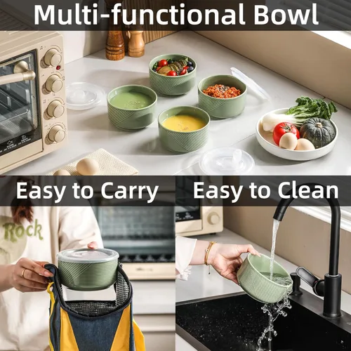 Miniatura 4 de Recipiente de cerámica con tapa: recipiente de almacenamiento de alimentos apto para microondas de 20 onzas para sopa, ensalada, cereales, sobras