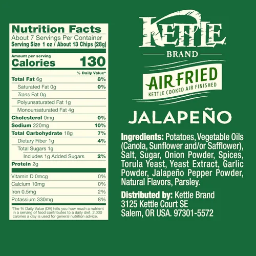 Miniatura 2 de Kettle Brand Papas fritas, chips de caldera jalapeño fritas al aire, bolsa de 6.5 onzas