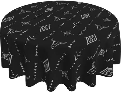 Miniatura 2 de Mantel decorativo con patrón azteca, estilo nativo étnico, bohemio, geométrico, verde, para cocina, banquete de fiesta y vacaciones, color negro