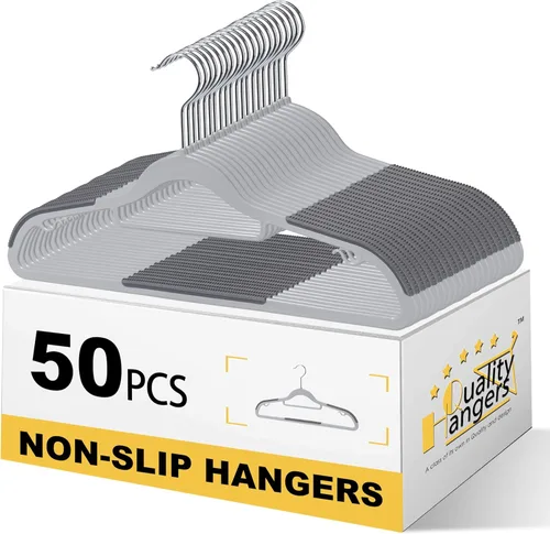 Perchas de ropa de calidad, paquete de 50 unidades, perchas de plástico sin terciopelo para ropa, juego de perchas resistentes para abrigos, perchas