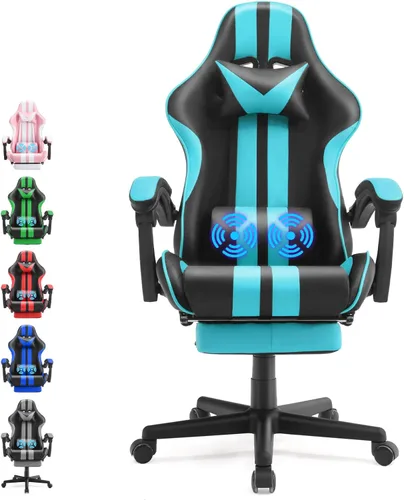 Ferghana - Silla ergonómica de juego Miami Blue para adultos y adolescentes