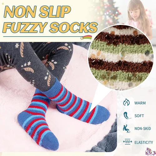 Miniatura 3 de Eyean Calcetines peludos para niños, antideslizantes, suaves y esponjosos, calcetines cálidos de felpa acogedora para niños y niñas, 6 pares