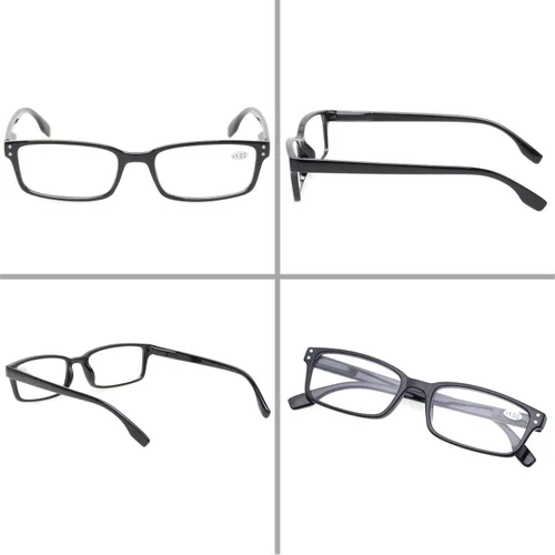 Miniatura 7 de Kerecsen Paquete de 4 Gafas de Lectura para Hombres y Mujeres con Bisagras de Resorte, Anteojos de Lectura Rectangulares Negros Ligeros