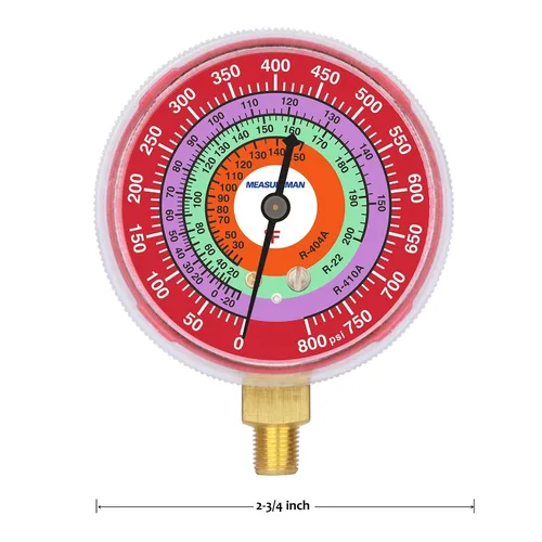 Miniatura 7 de Measureman Medidor de presión de refrigeración, esfera de 2-3/4", esfera azul y esfera roja, montaje inferior NPT de 1/8", 30inHg-0-250psi y kit