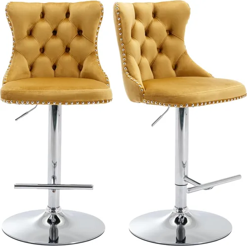 Miniatura 43 de Juego de 2 taburetes de bar giratorios de altura de mostrador, taburetes de bar de isla de cocina color crema, sillas de terciopelo ajustables