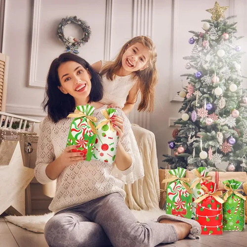 Miniatura 5 de Funrous Bolsas de Favor con Cordón de Navidad Bolsas de Plástico para Dulces y Golosinas de Navidad para Niños Cumpleaños Envoltorio de Aperitivos