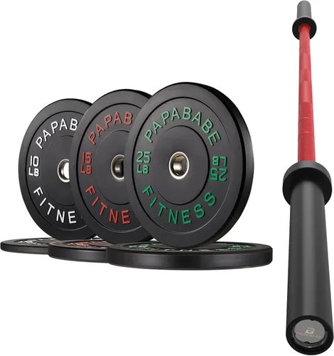 Miniatura 16 de Papababe Barra Olímpica de 7 Pies 1000LB/1500LB de Capacidad de Peso con Juego de Placas Amortiguadoras, Placas de Peso de 2 Pulgadas, Levantamiento