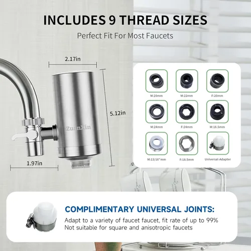 Miniatura 2 de Filtro de agua para grifo de fregadero, purificador de agua de acero inoxidable para fregadero de cocina, reduce PFAS, plomo, cloro