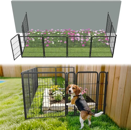 Miniatura 96 de FXW - Valla de jardín metálica y resistente para exteriores, barrera para perros y conejos, fácil instalación, negro, 32 pulgadas de alto x 4.5 pies
