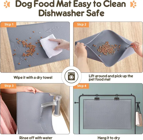 Miniatura 6 de Tapete de comida para perros y gatos para alimentos y agua, tapete de silicona para alimentación de mascotas, tapete para platos de agua para pisos