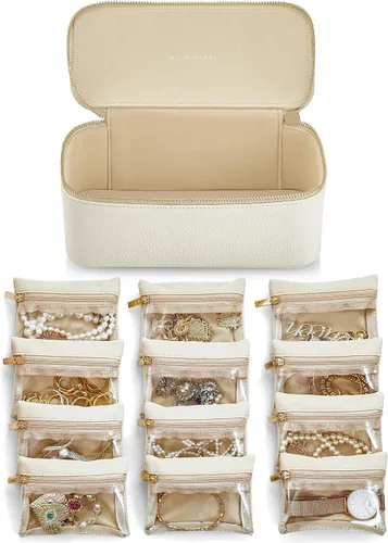 Vlando Joyero, bolsas de almacenamiento de viaje, decoración moderna, caja de joyería de piel sintética para 12 bolsas de terciopelo transparente,