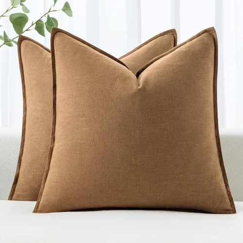 MIULEE - Juego de 2 fundas de almohada decorativas de lino, estilo bohemio, rústico, neutral, para sofá, cama, 16 x 16 pulgadas, color marrón,