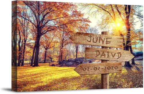 Miniatura 20 de Bosque Otoñal Foto o Impresiones en Lienzo Personalizadas Únicas con Nombres de la Pareja y Fecha Especial en Letrero, Regalo Perfecto