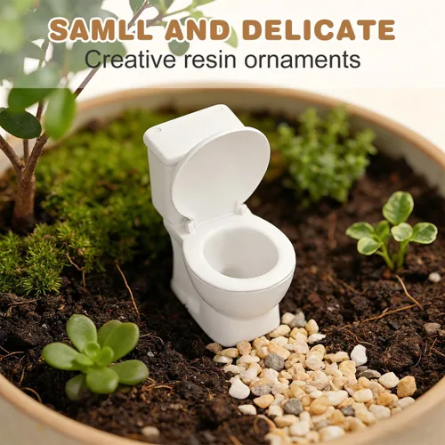 Miniatura 2 de Garneck Mini inodoro de juguete para casa de muñecas, figura de baño en miniatura, modelo de inodoro pequeño, decoración de adorno de jardín de hadas