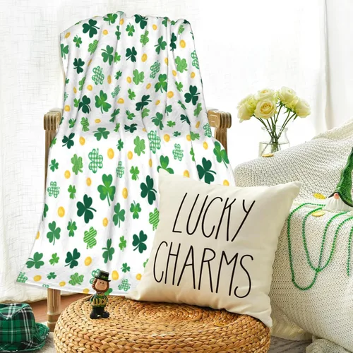Miniatura 7 de Manta del día de San Patricio con trébol de shamrock, manta de franela para arrojar de 40"x50" de trébol de la suerte, regalo para adultos y niños