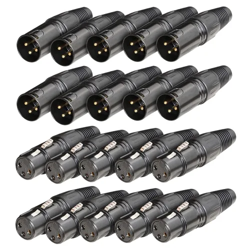 Conectores XLR, 3 pines XLR macho y hembra con carcasa de metal y contactos de cobre chapado en oro, cable de micrófono, conector de audio (20,