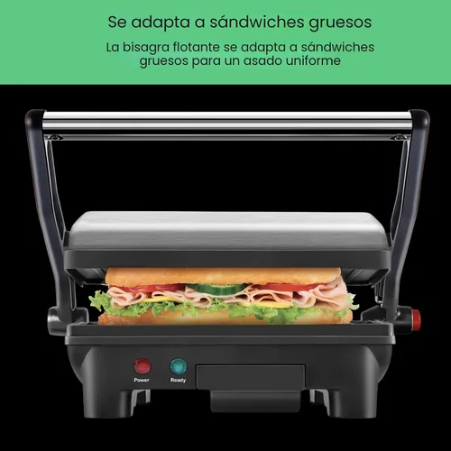 Miniatura 6 de Chefman Panini RJ02-180 parrilla de presa y sandwichera gourmet con revestimiento no adherente, se abre a los 180 grados, funciona con cualquier