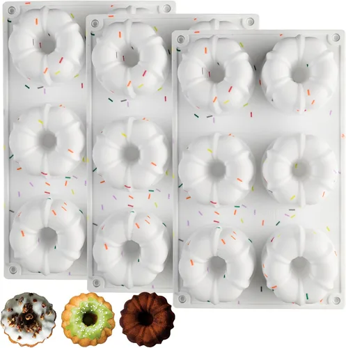 Moldes de gelatina, 3 moldes de silicona estriados para pasteles, moldes de silicona antiadherentes de 6 cavidades para cupcakes, donas, magdalenas,