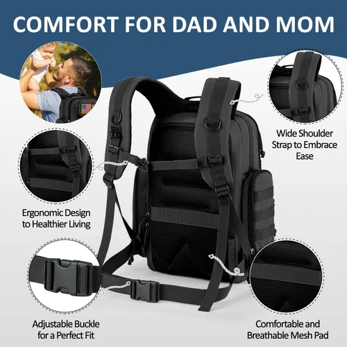 Miniatura 6 de MIRACOL Bolsa de pañales militar al aire libre: mochila de bebé de estilo táctico con bolsillos aislados y cambiador - Esenciales de senderismo