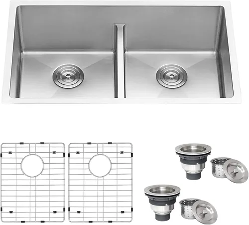 Miniatura 10 de Ruvati RVH7255 fregadero de cocina bajo cubierta de bajo perfil, bajo montaje, radio estrecho, doble cuenca 60/40, 28 pulgadas, calibre 16, acero